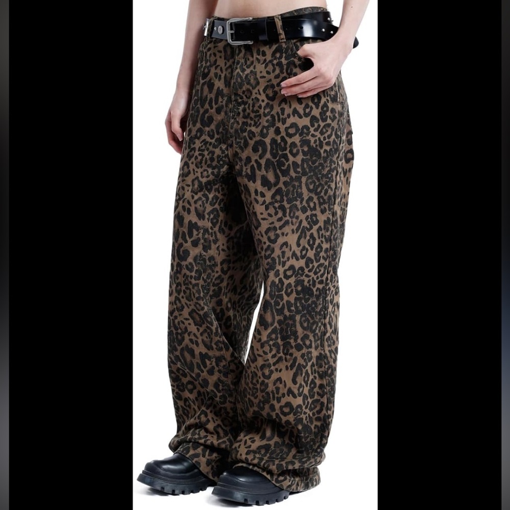 Aelfric Eden Leopard-Print Wide Leg Jeans— Brown & Black